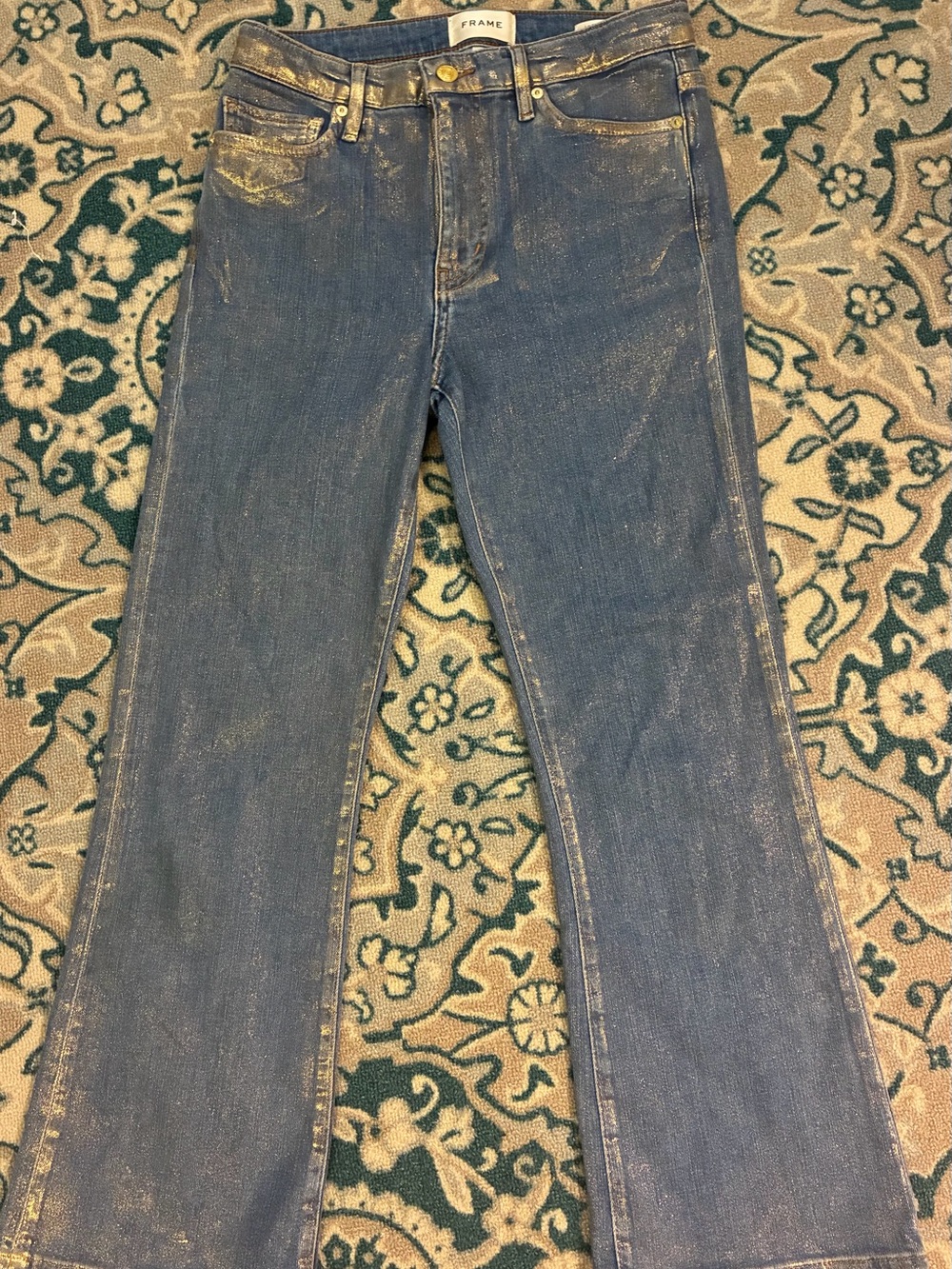 Frame Le Crop Mini Boot Women's Jeans with Gold coated. Size 27.